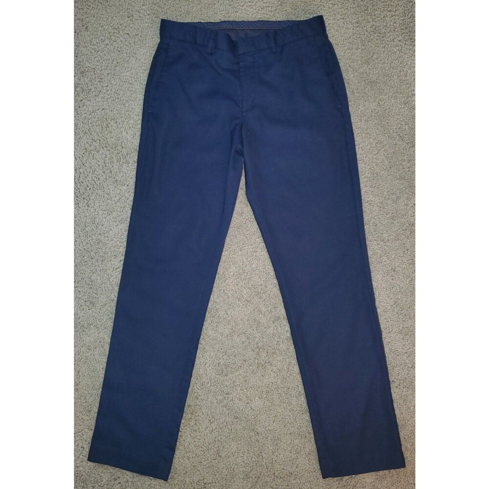Perry Ellis Mens Dress Pants 32x32 Slim Fit Navy Blue Stretch Flat Front Slacks